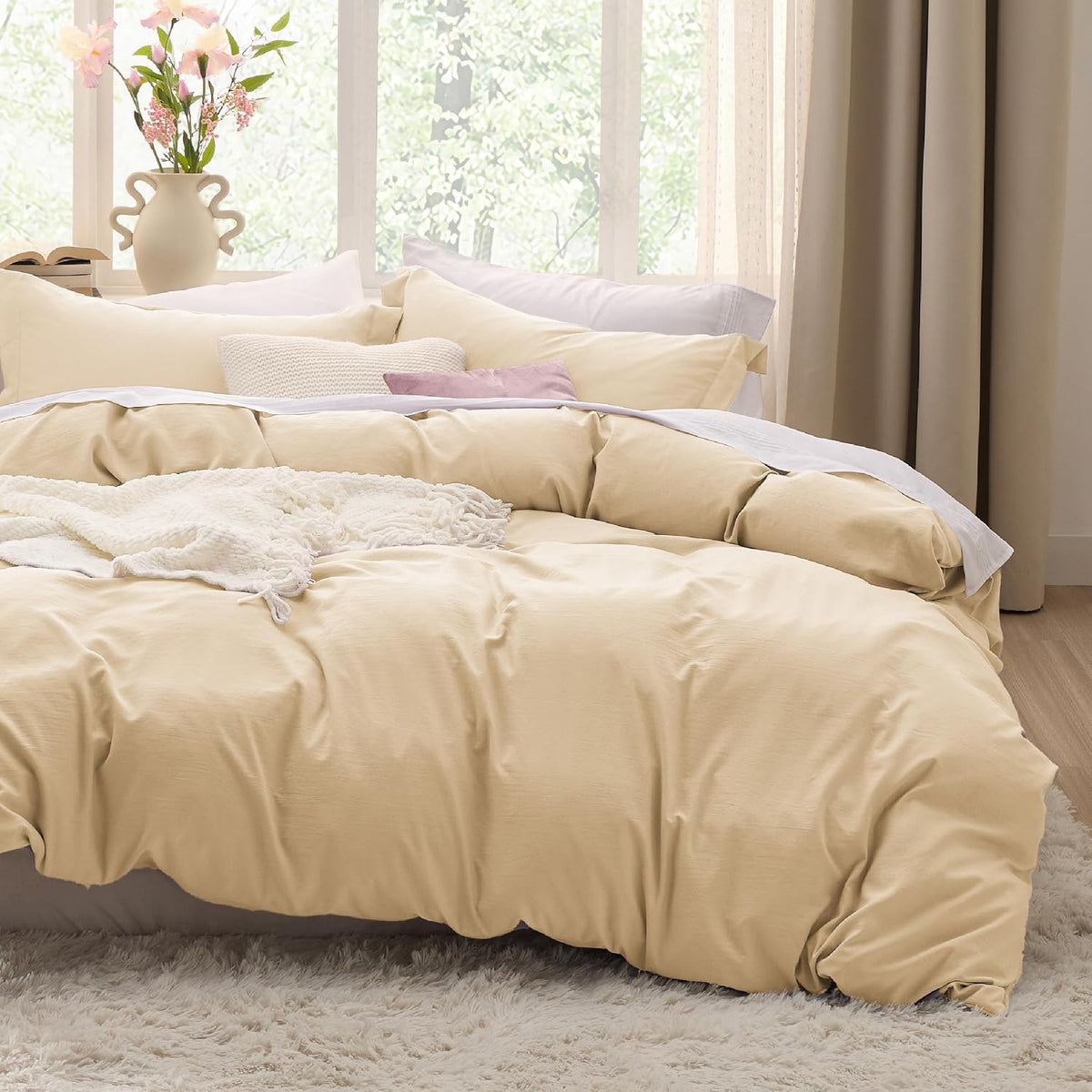 Bedsure Prewashed Duvet Cover Queen, Bedding Set with Zipper Closure, White