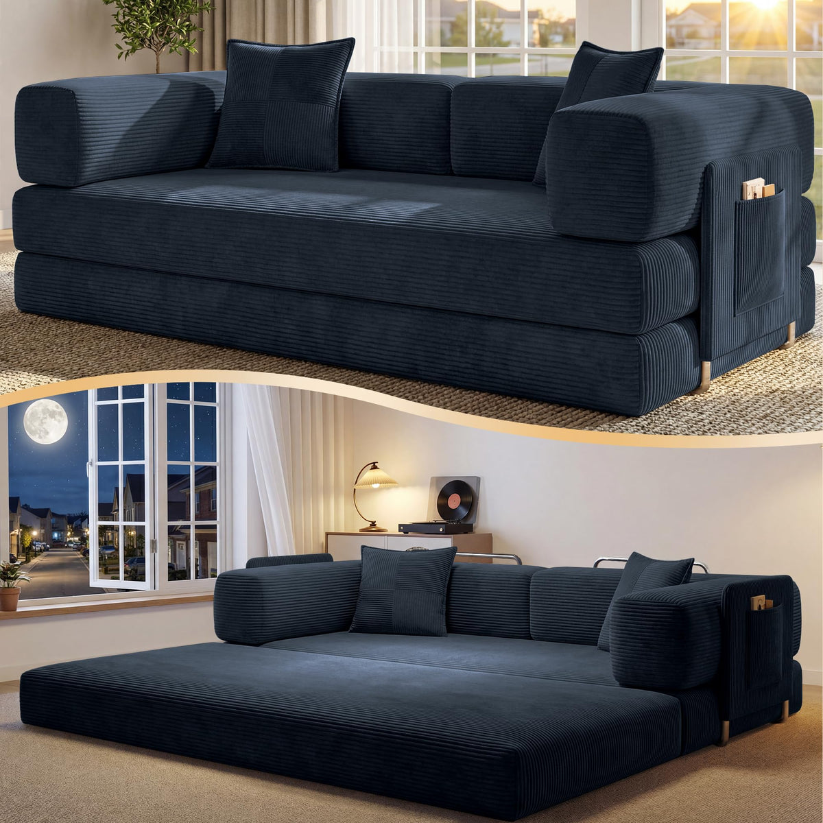 78.8" Convertible Futon Sofa Bed, Boneless Couch for Living Room