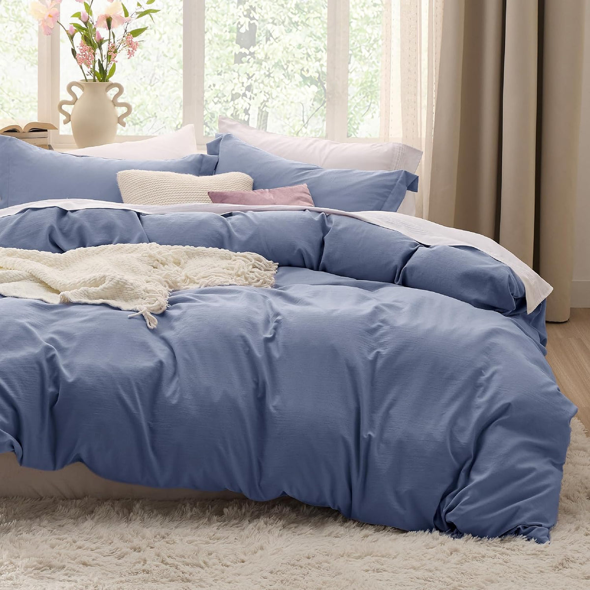 Bedsure Prewashed Duvet Cover Queen, Bedding Set with Zipper Closure, White