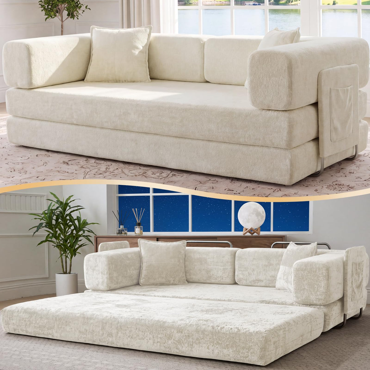 78.8" Convertible Futon Sofa Bed, Boneless Couch for Living Room