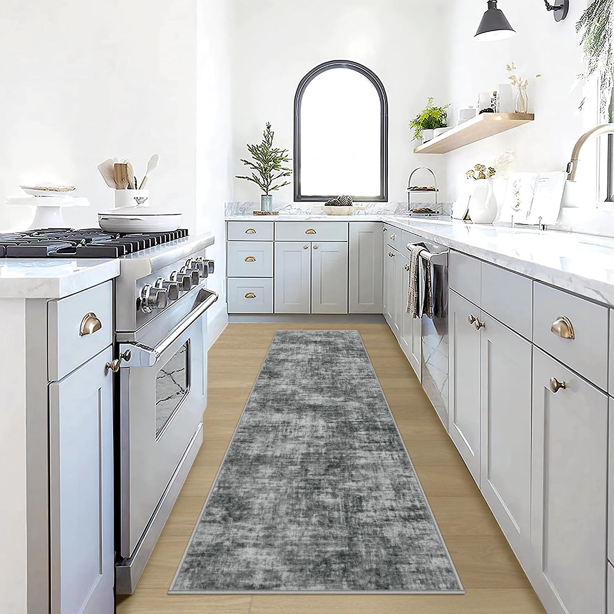 5x7 Area Rugs for Living Room: Washable Abstract Black Grey Gold Carpet
