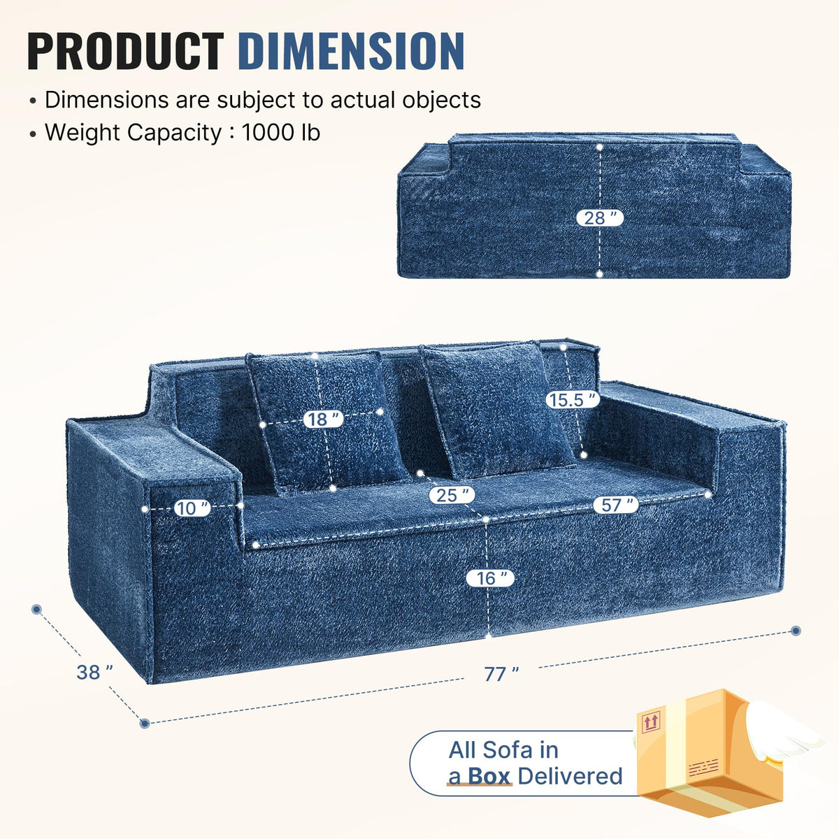 Luxanimarion 75'' Modern Loveseat Sofa, No Assembly Required Comfy Deep Seat Couches 1 pcs for Living Room, Bedroom, Apartment