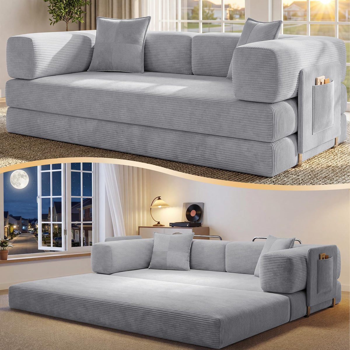 78.8" Convertible Futon Sofa Bed, Boneless Couch for Living Room