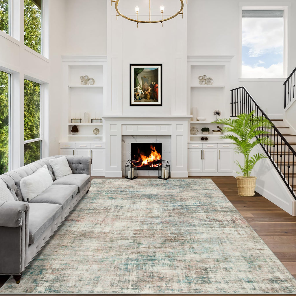 5x7 Area Rugs for Living Room: Washable Abstract Black Grey Gold Carpet
