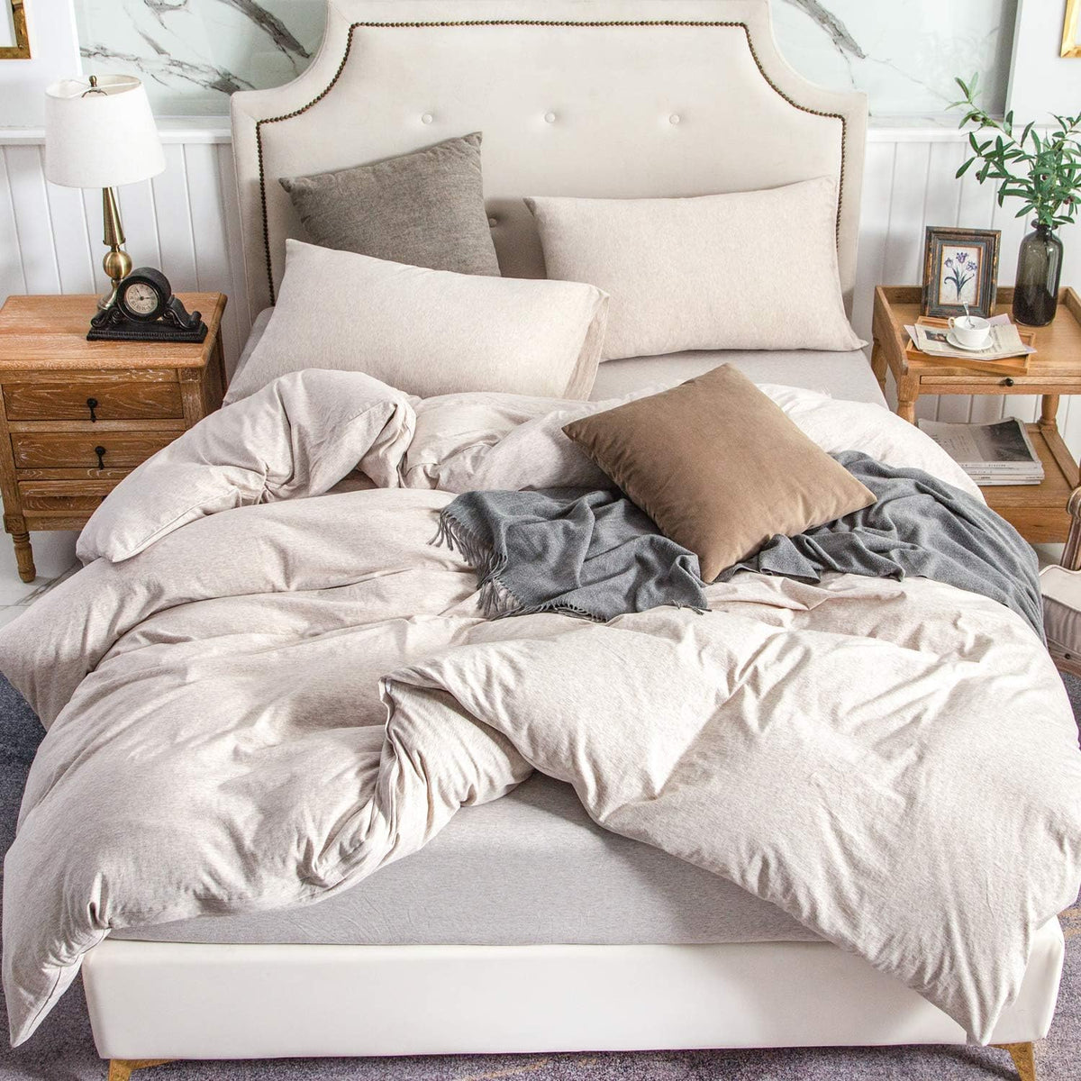 PURE ERA Jersey Knit Duvet Cover Set Heather Charcoal Grey Queen