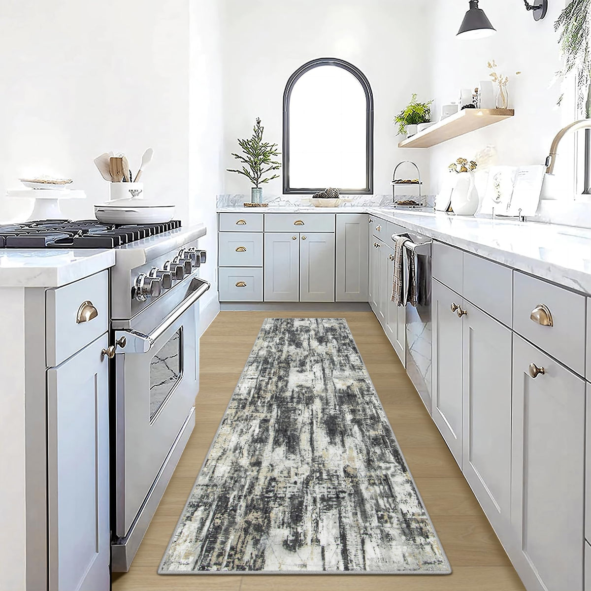 5x7 Area Rugs for Living Room: Washable Abstract Black Grey Gold Carpet