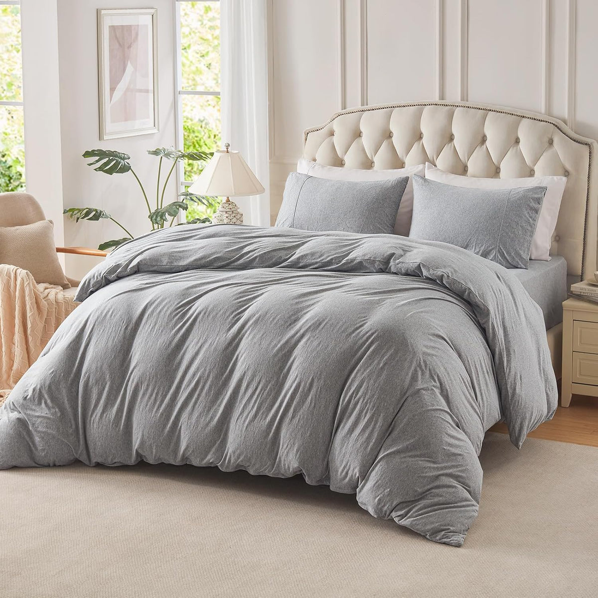 PURE ERA Jersey Knit Duvet Cover Set Heather Charcoal Grey Queen