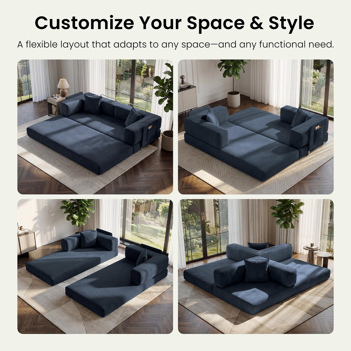 78.8" Convertible Futon Sofa Bed, Boneless Couch for Living Room