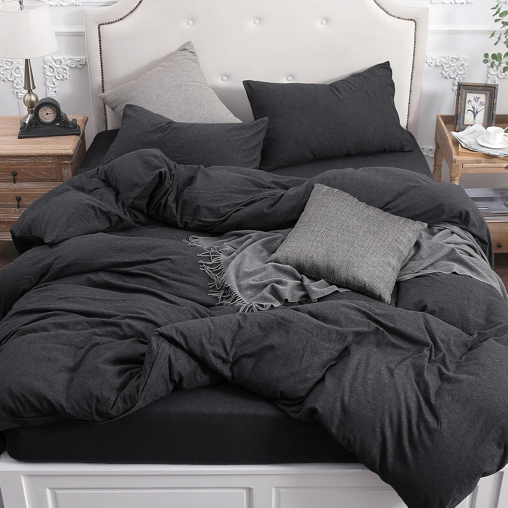 PURE ERA Jersey Knit Duvet Cover Set Heather Charcoal Grey Queen