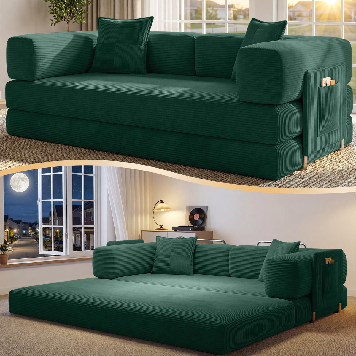 78.8" Convertible Futon Sofa Bed, Boneless Couch for Living Room
