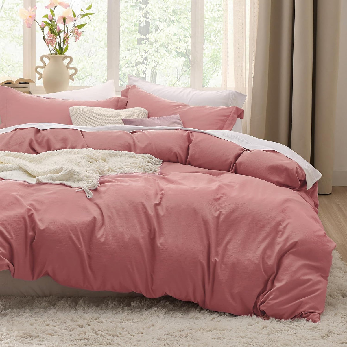 Bedsure Prewashed Duvet Cover Queen, Bedding Set with Zipper Closure, White