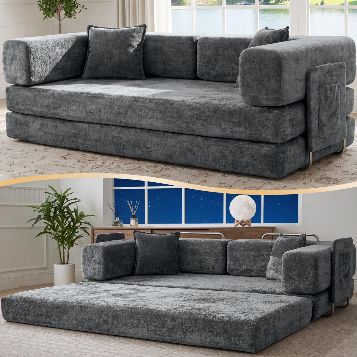 78.8" Convertible Futon Sofa Bed, Boneless Couch for Living Room