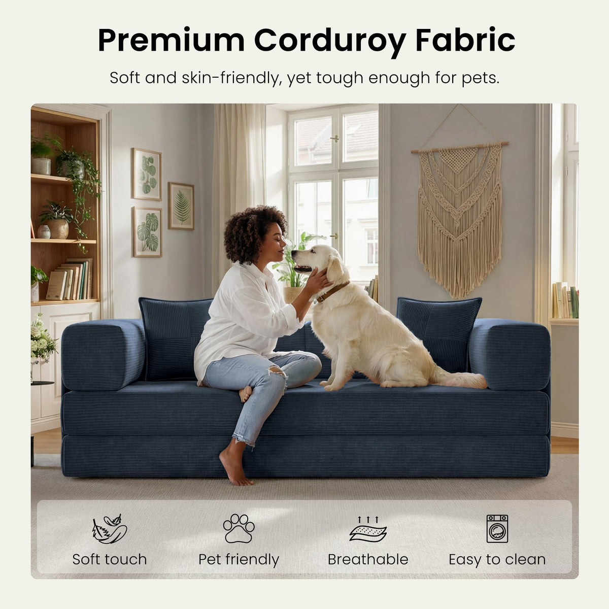 78.8" Convertible Futon Sofa Bed, Boneless Couch for Living Room