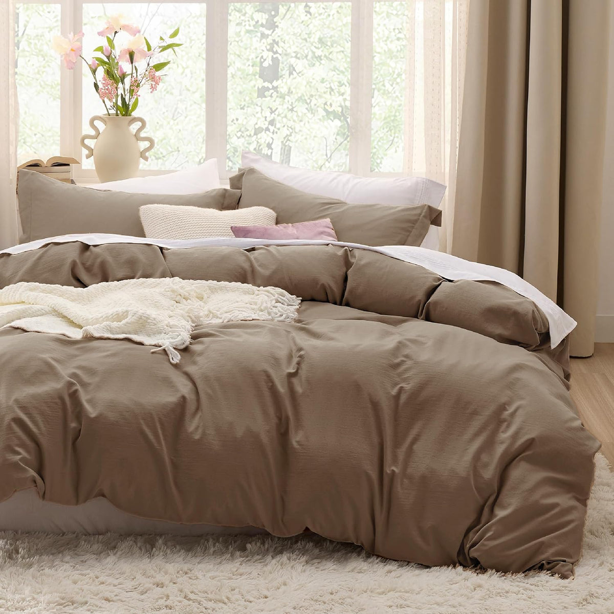 Bedsure Prewashed Duvet Cover Queen, Bedding Set with Zipper Closure, White