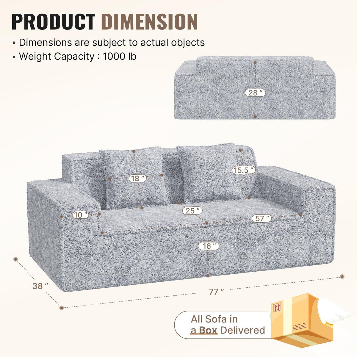 Luxanimarion 75'' Modern Loveseat Sofa, No Assembly Required Comfy Deep Seat Couches 1 pcs for Living Room, Bedroom, Apartment