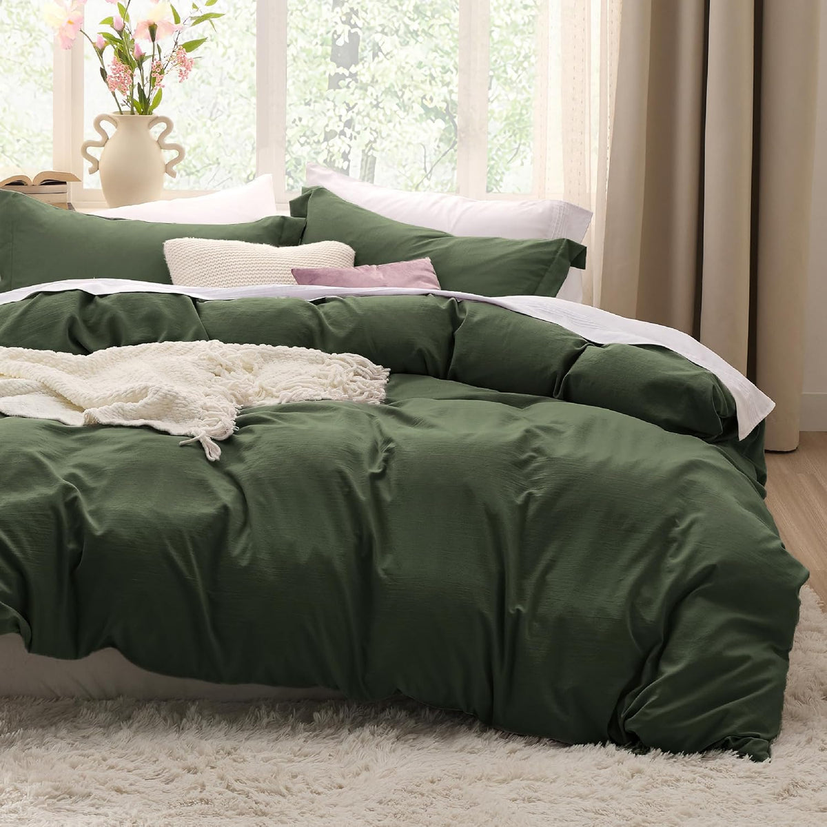 Bedsure Prewashed Duvet Cover Queen, Bedding Set with Zipper Closure, White