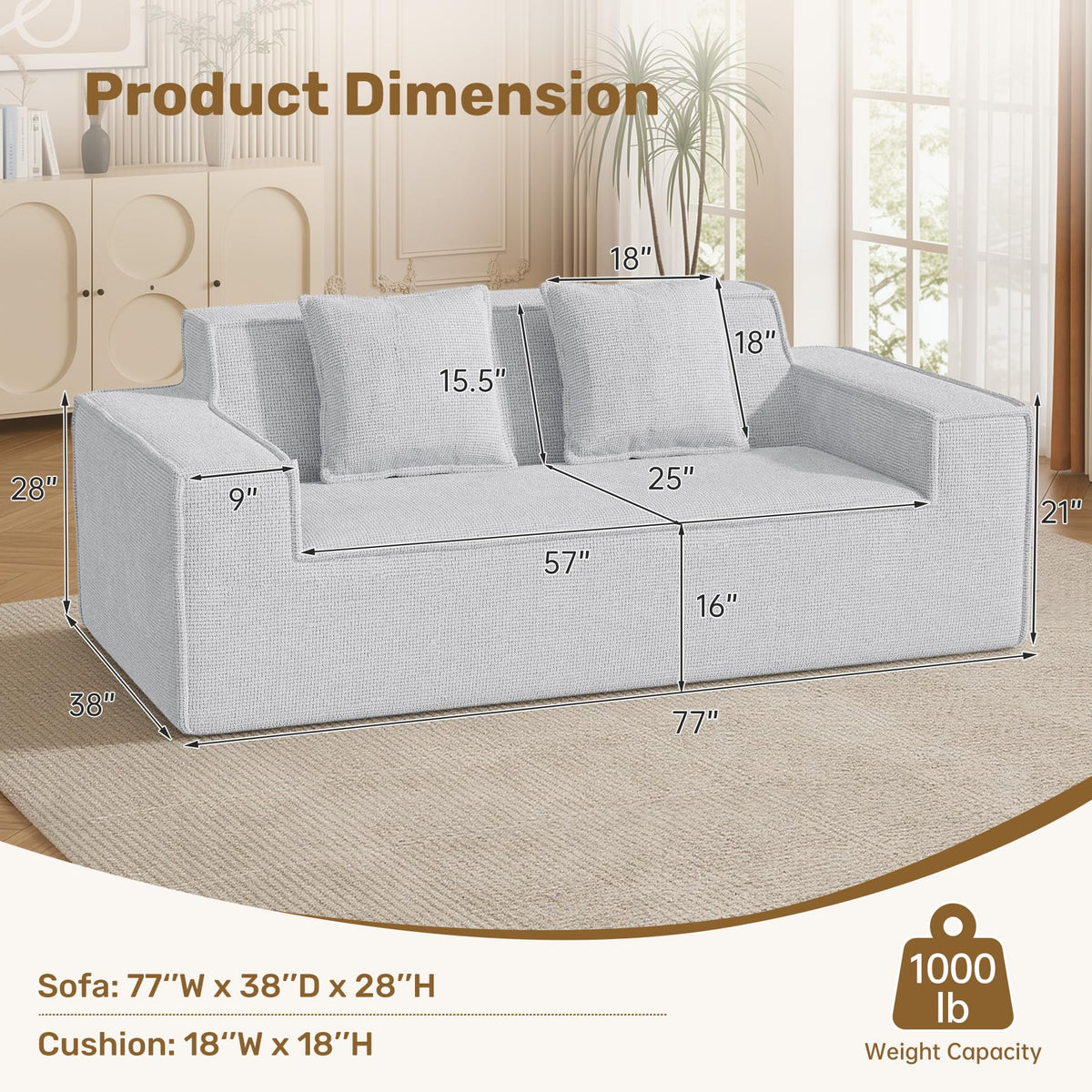 Luxanimarion 75'' Modern Loveseat Sofa, No Assembly Required Comfy Deep Seat Couches 1 pcs for Living Room, Bedroom, Apartment