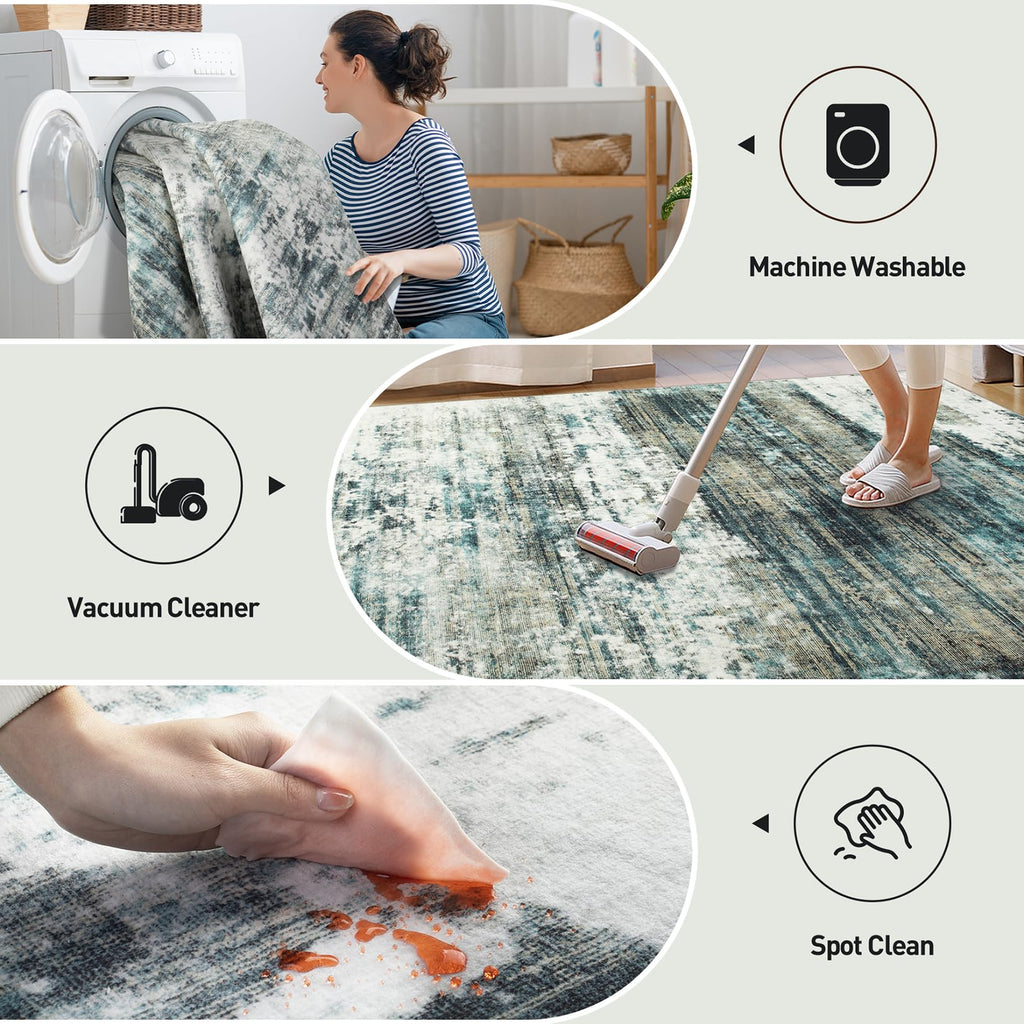 5x7 Area Rugs for Living Room: Washable Abstract Black Grey Gold Carpet