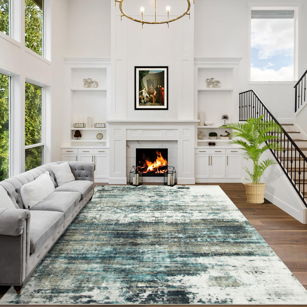 5x7 Area Rugs for Living Room: Washable Abstract Black Grey Gold Carpet
