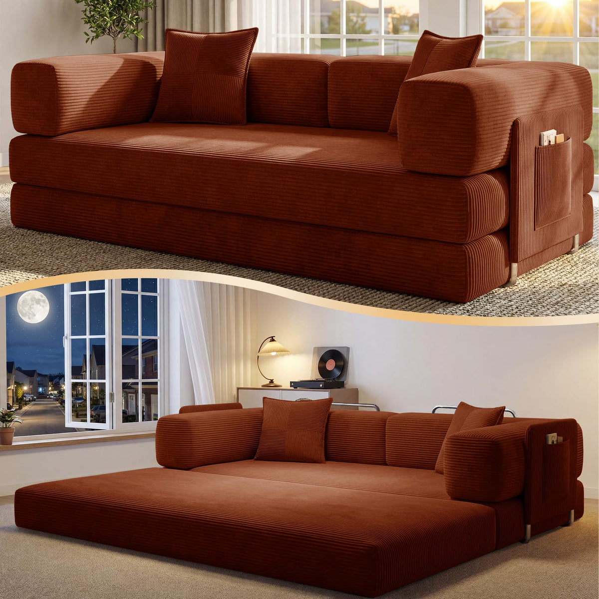 78.8" Convertible Futon Sofa Bed, Boneless Couch for Living Room