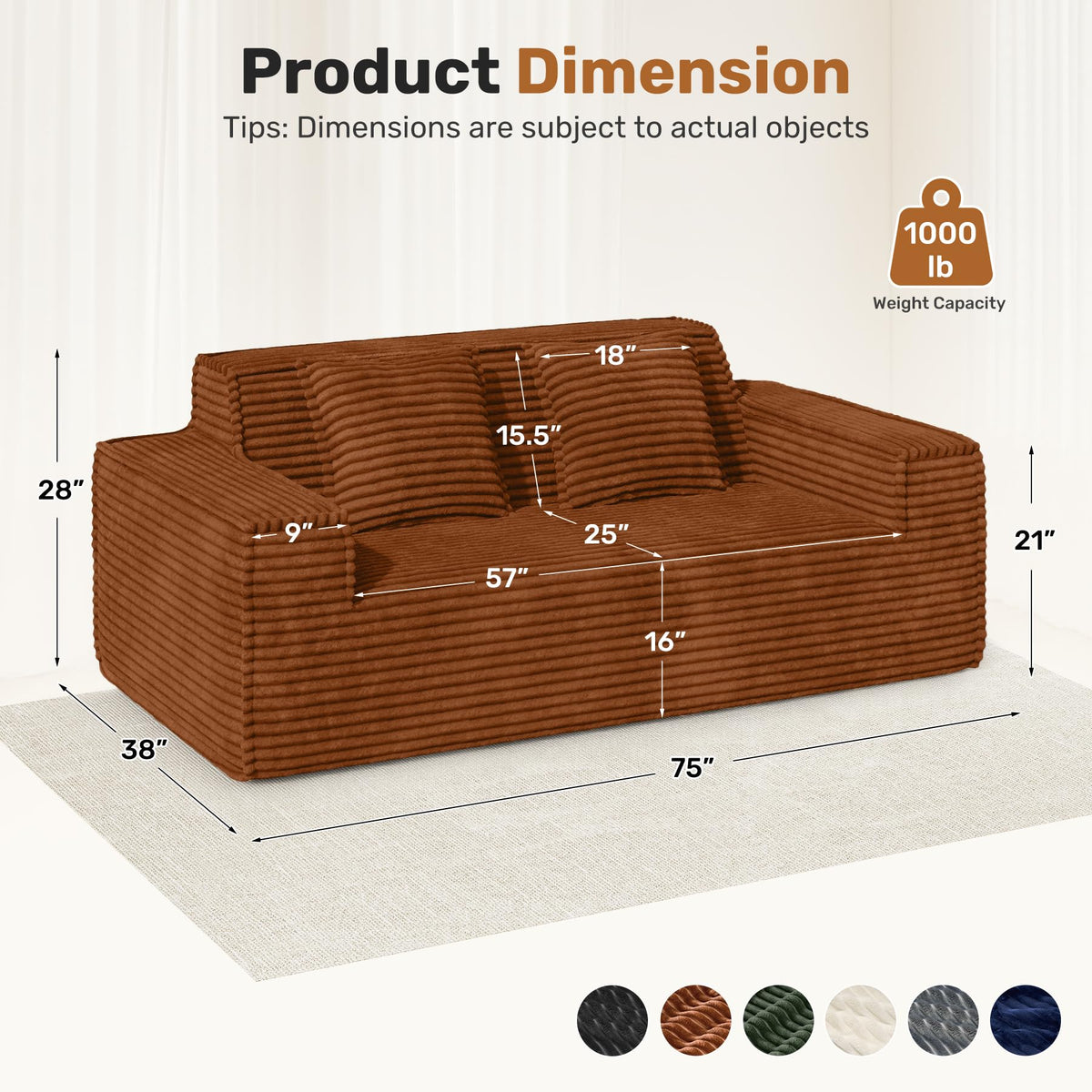 Luxanimarion 75'' Modern Loveseat Sofa, No Assembly Required Comfy Deep Seat Couches 1 pcs for Living Room, Bedroom, Apartment