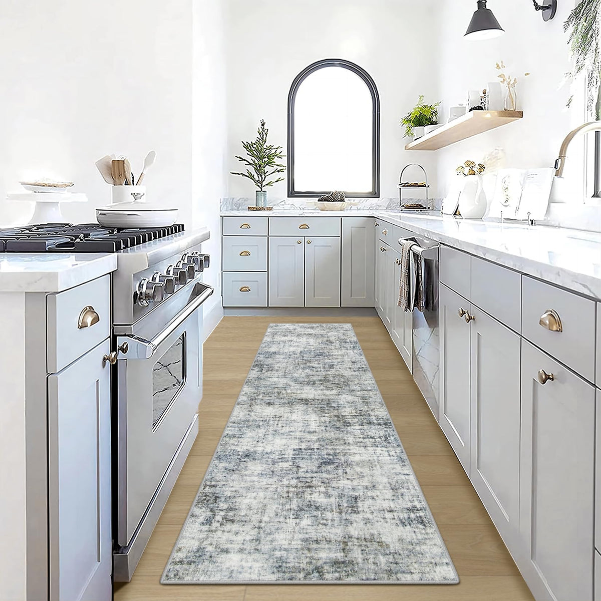 5x7 Area Rugs for Living Room: Washable Abstract Black Grey Gold Carpet