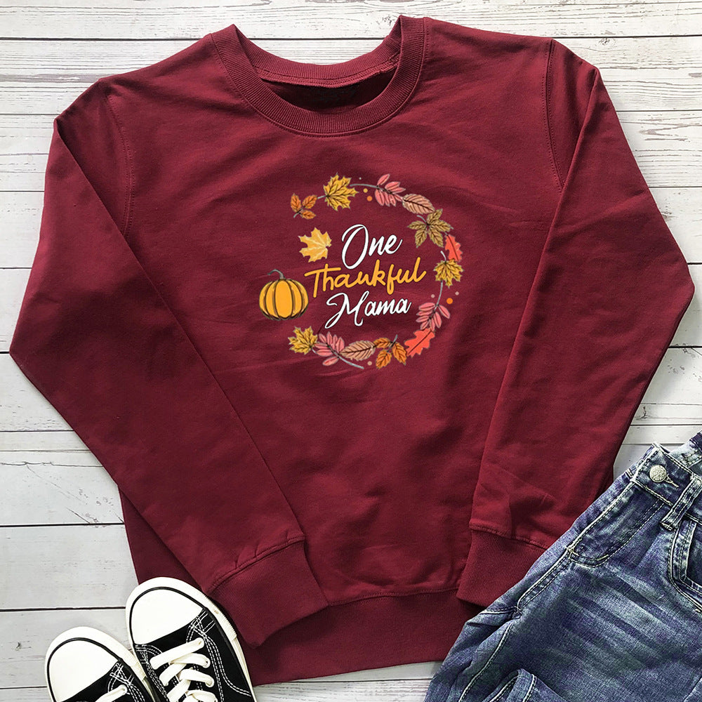 Letter pumpkin print long sleeved hoodie