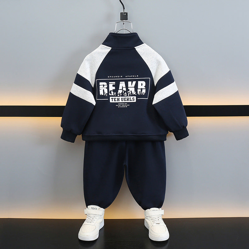 Boys Fashionable Casual Sportwear Hoodie Two-Piece Set Spring Autumn