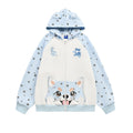 Full printed star cartoon pocket ear hooded cardigan sweatshirt