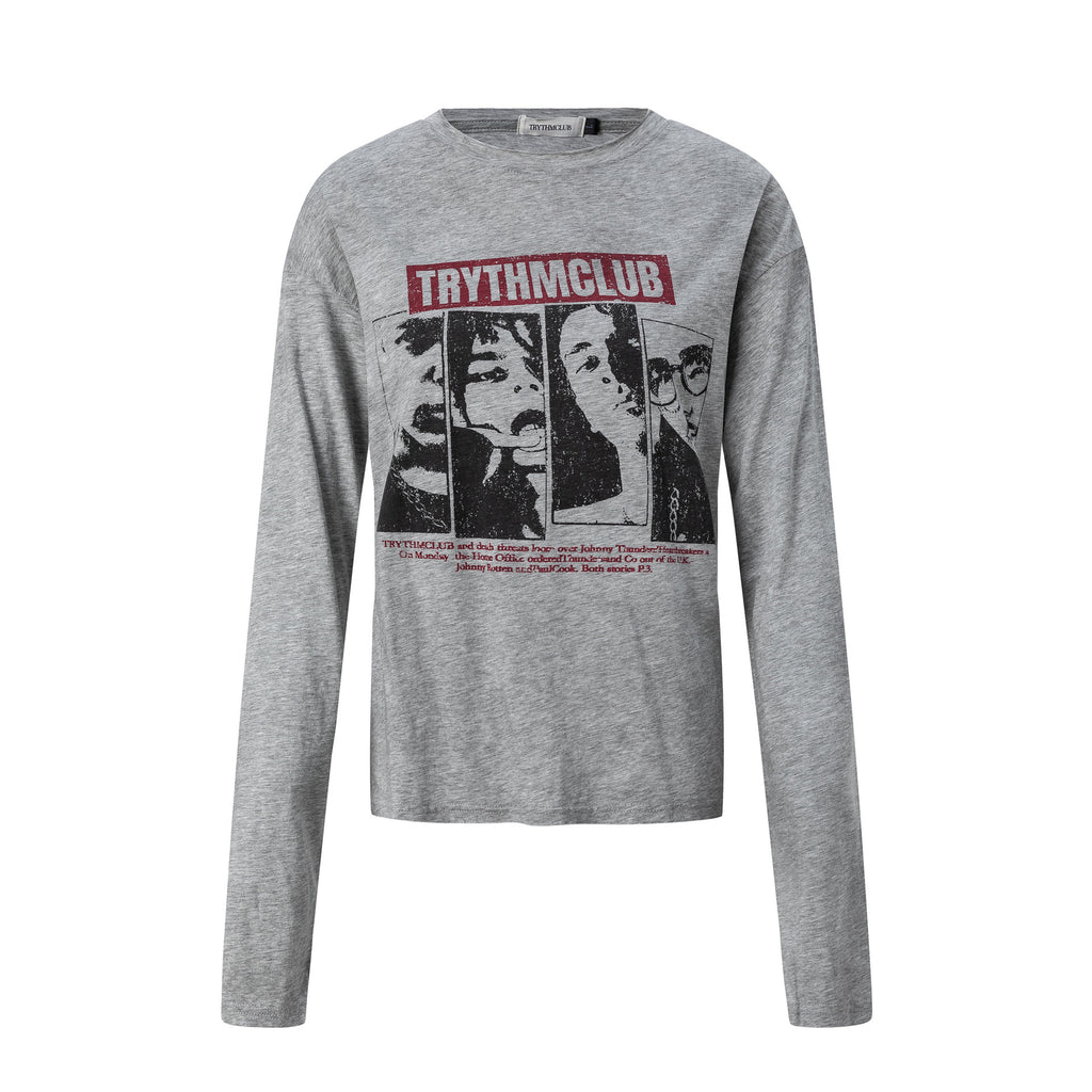 Portrait Graphic Print Long Sleeve Pullover Men's T-Shirt