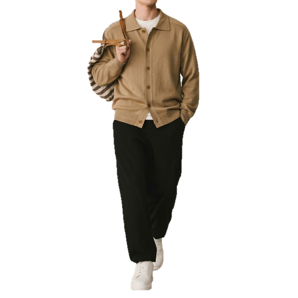 Collar cardigan solid color long sleeved sweater