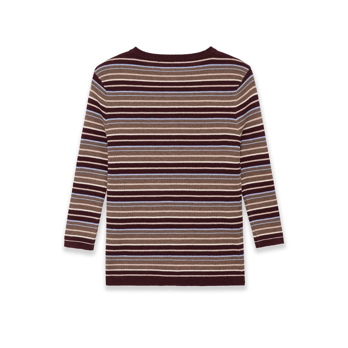 Long sleeved round neck striped knitted sweater for women