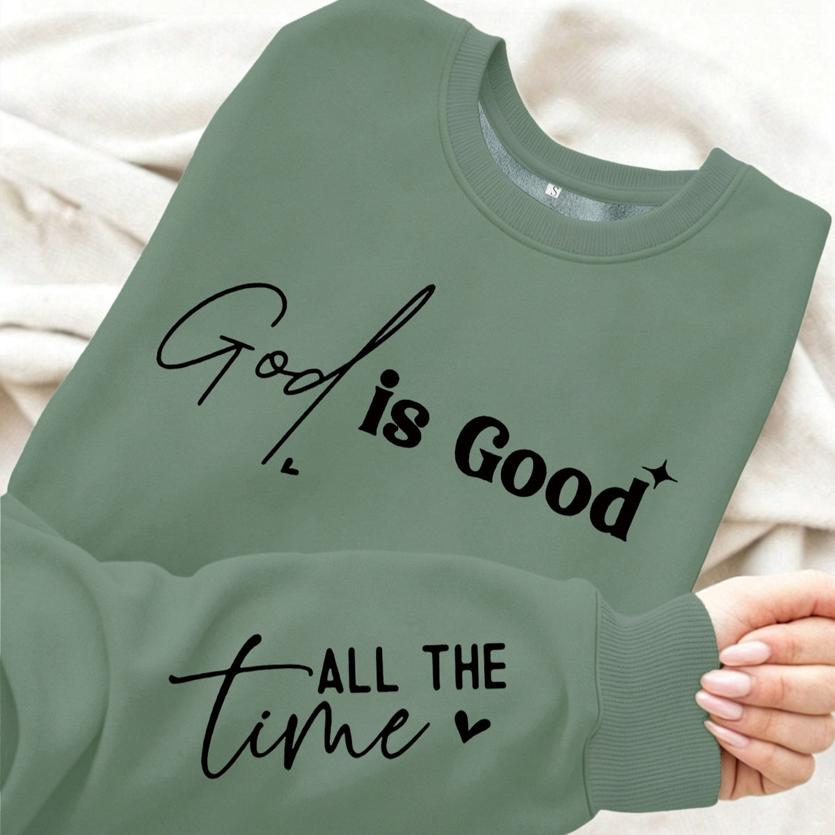 Letter printed round neck fleece hoodie