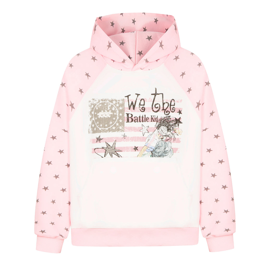 Star Flag Print Raglan Sleeve Hooded Pullover Sweatshirt