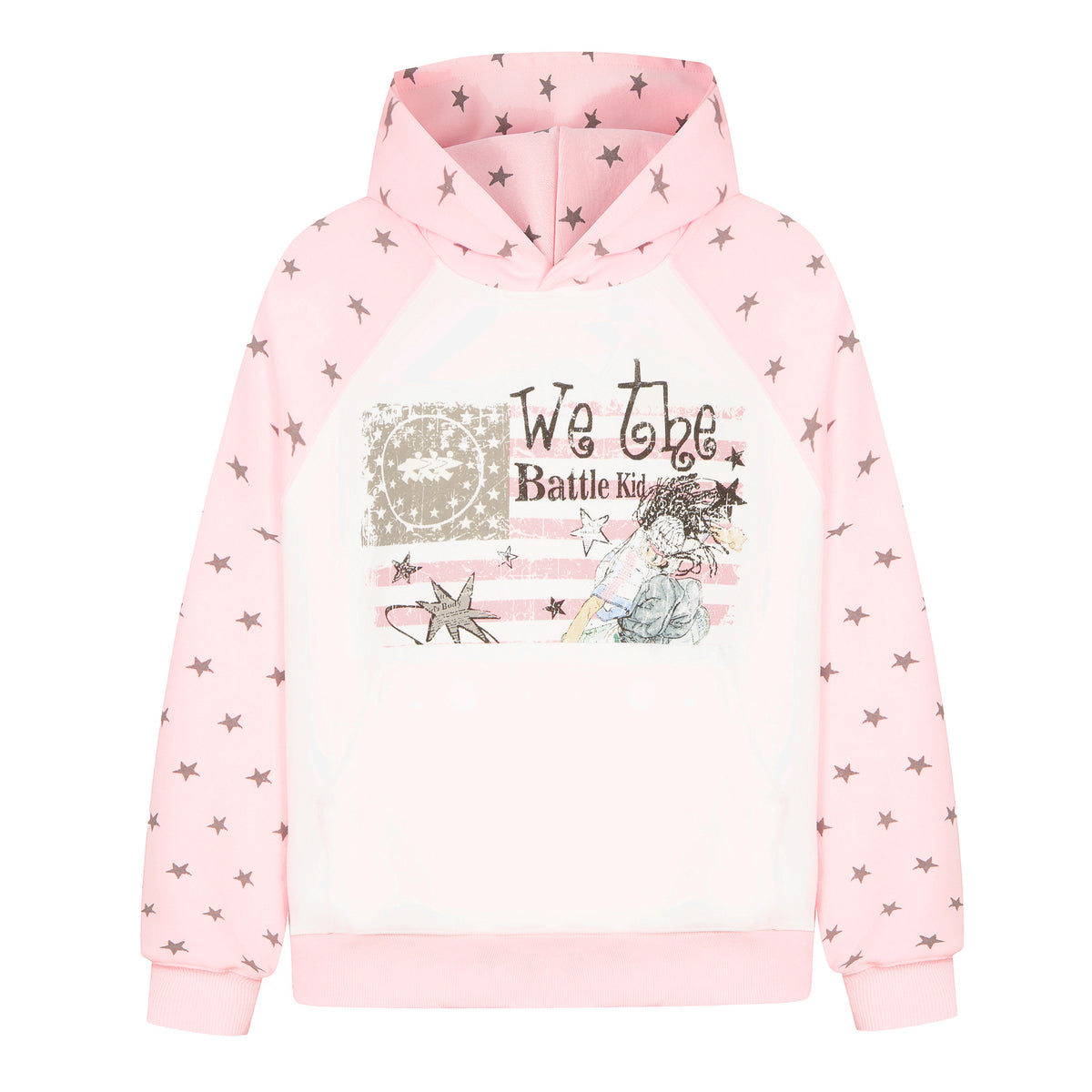 Star Flag Print Raglan Sleeve Hooded Pullover Sweatshirt
