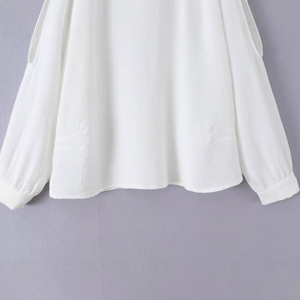 Hollow out shoulder long sleeved chiffon shirt for women