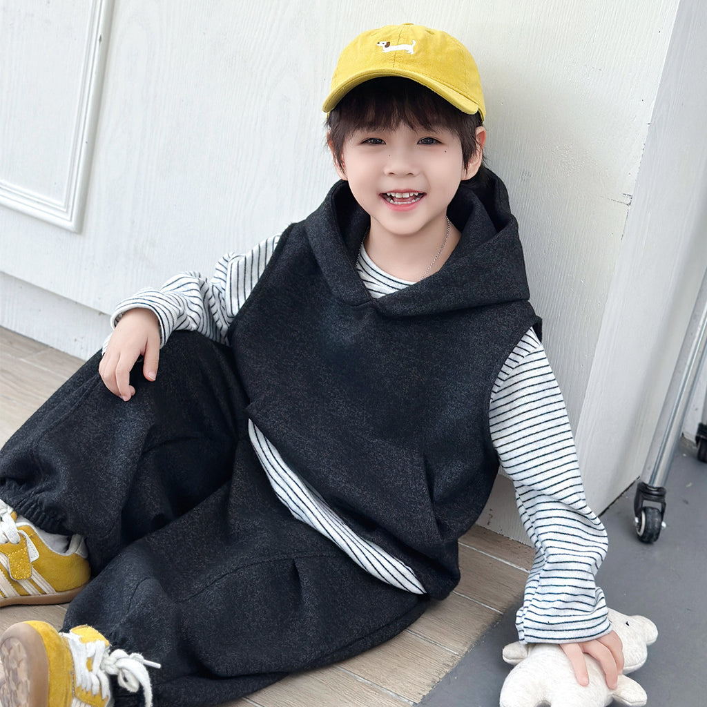 Boys Autumn  Casual Hooded Vest Base Shirt Pants Three-Piece Set