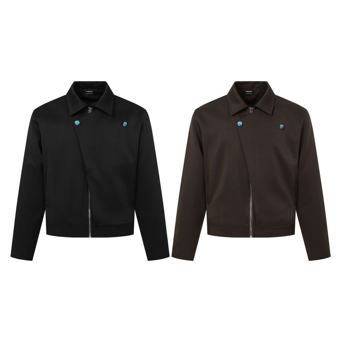 Men's Turquoise Finish Button Lapel Asymmetrical Workwear Jacket
