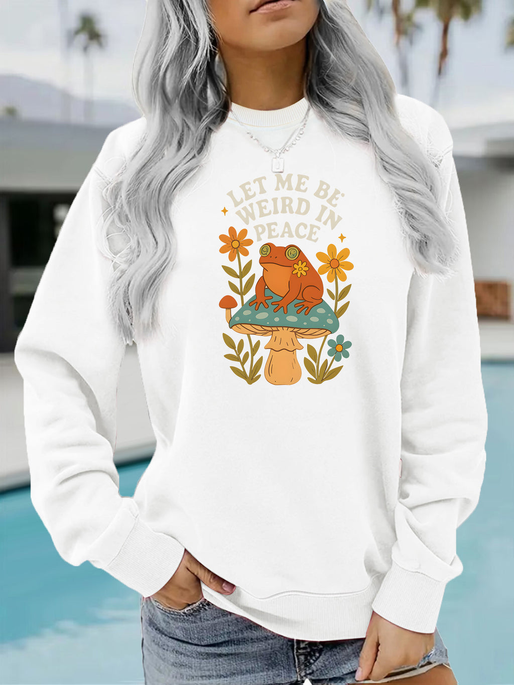 Frog and Mushroom Printed Hoodie