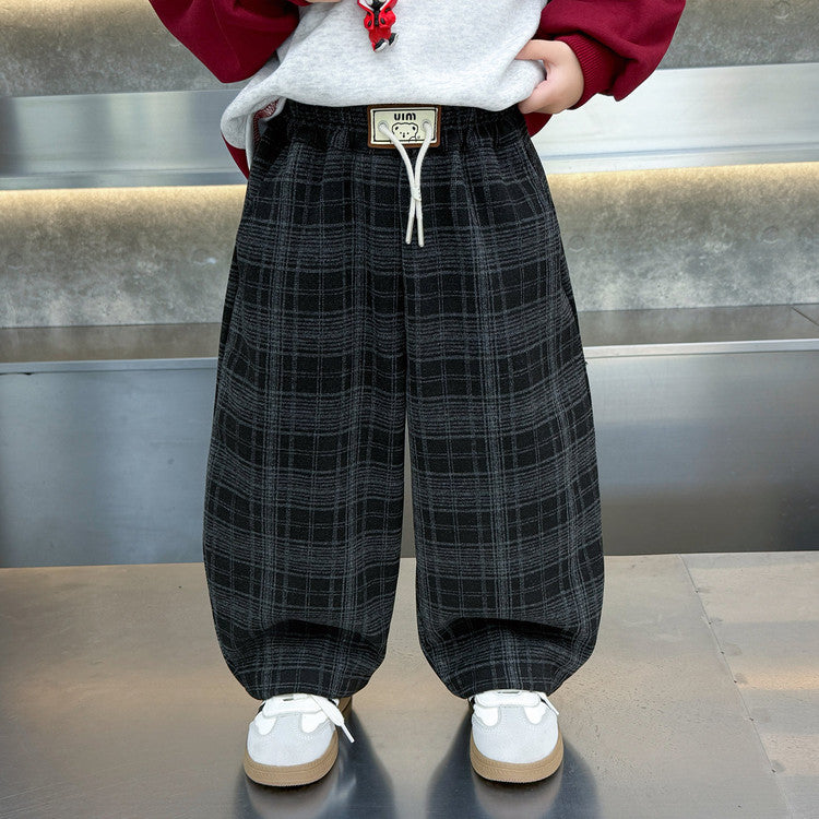Kids Boys Stylish Plaid Sweatshirt and Pants Two-Piece Set Spring Autumn