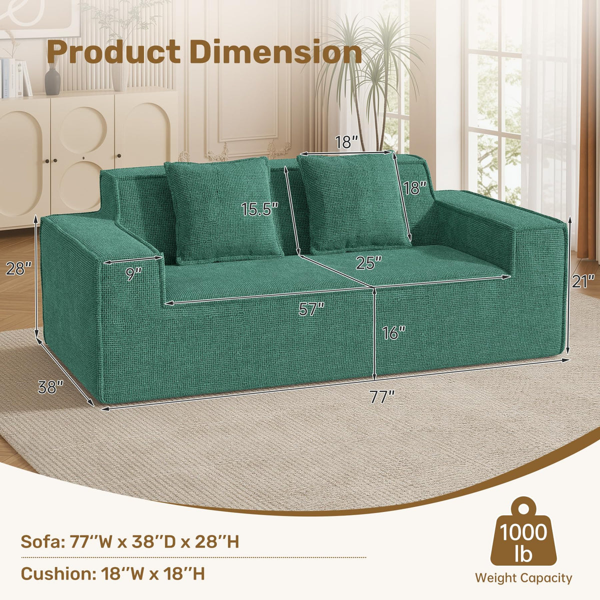 Luxanimarion 75'' Modern Loveseat Sofa, No Assembly Required Comfy Deep Seat Couches 1 pcs for Living Room, Bedroom, Apartment