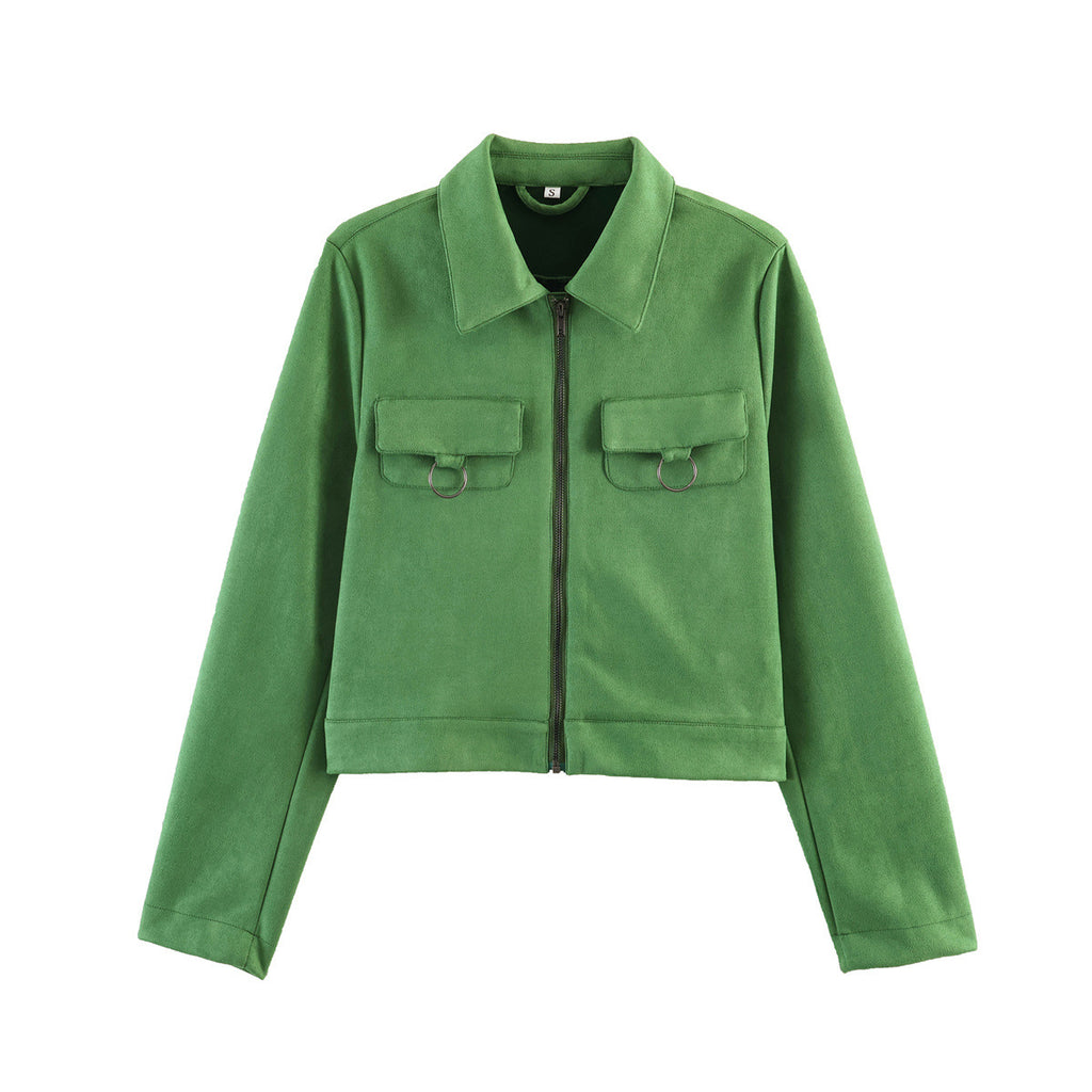 Pocket Decorative Suede Texture Jacket