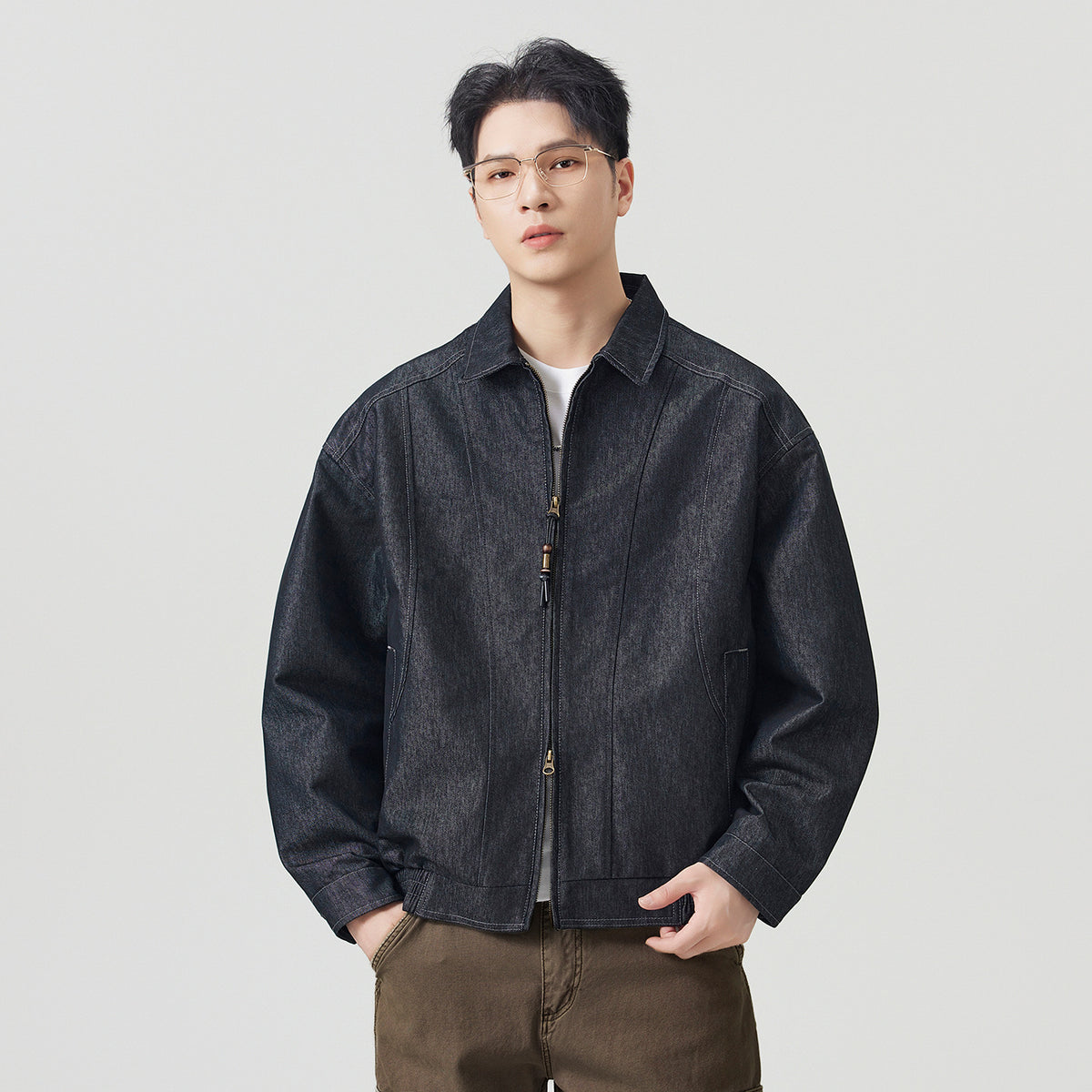 Men's Casual Raw Denim Turn-down Collar Jacket