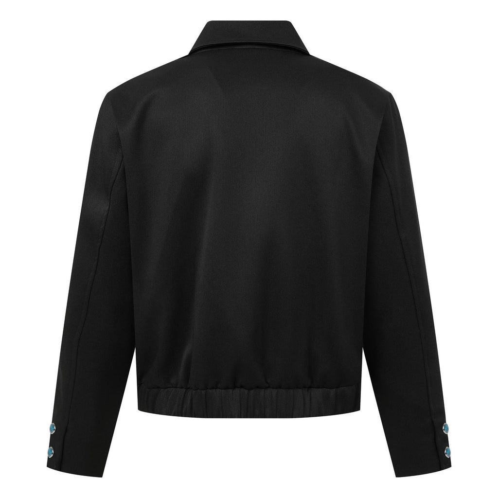 Men's Turquoise Finish Button Lapel Asymmetrical Workwear Jacket