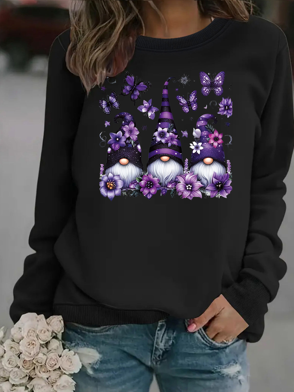 Round neck fleece hoodie