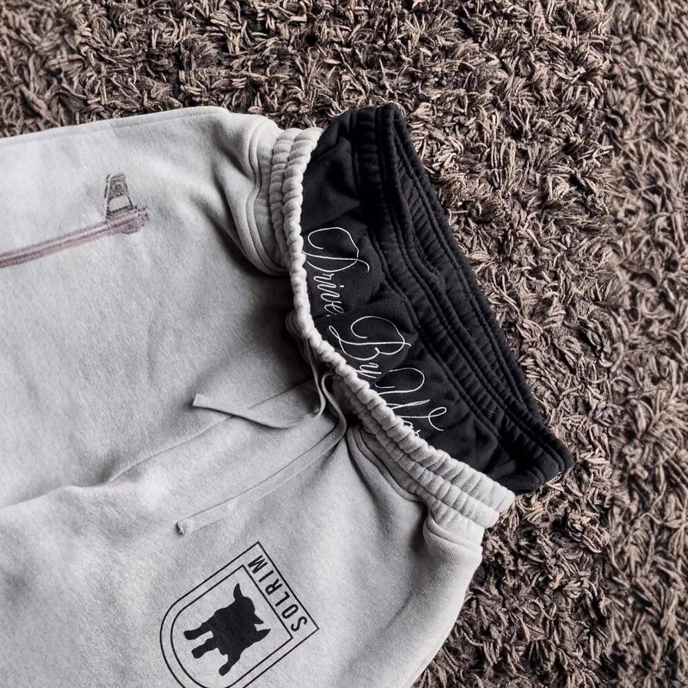 Streetwear Double Waist Embroidery Cuff Couples Sweatpants