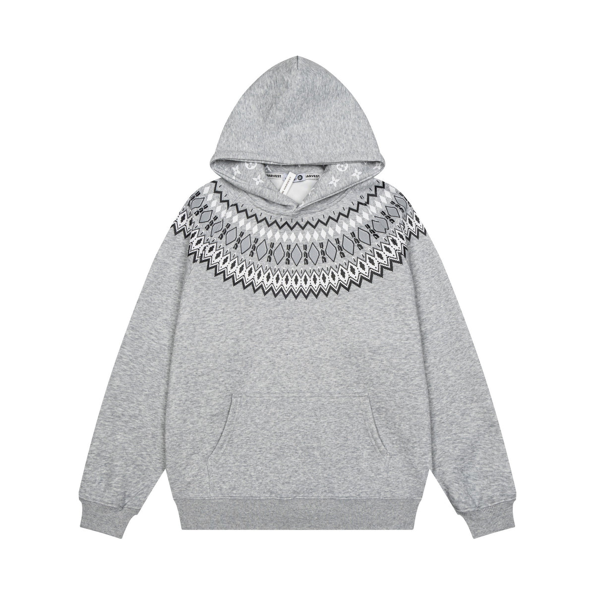 Geometric Fair Isle Pattern Long Sleeve Hooded Pullover Sweatshirt