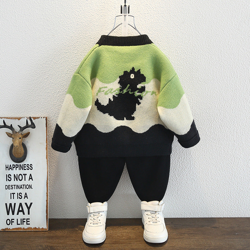 Boys Dinosaur Print Knit Cardigan
