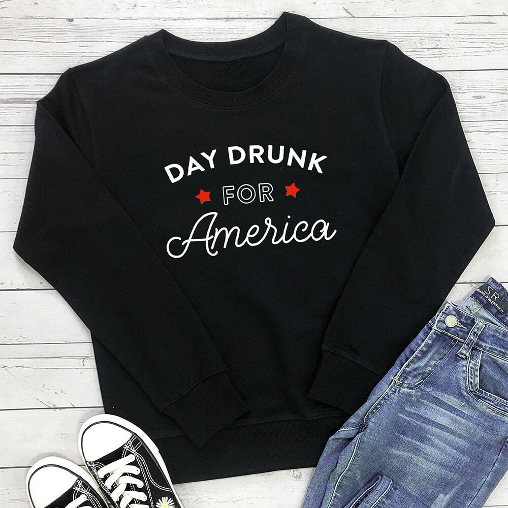 DAY DRUNK FOR America letter printed hoodie
