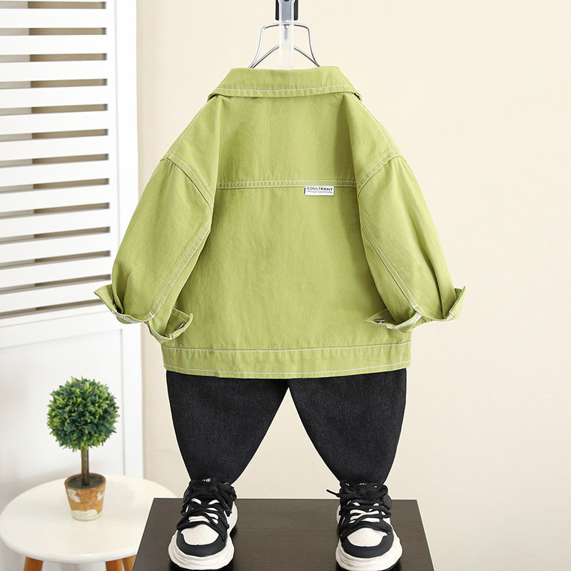 Boys Casual Long Sleeve Lapel Collar Lightweight Jacket